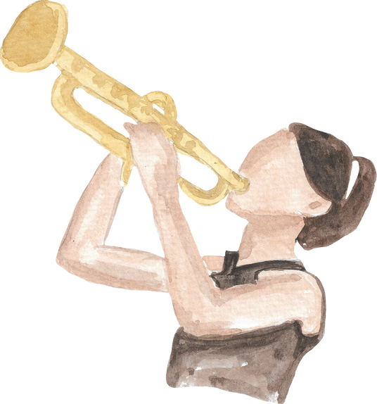 Watercolor Girl Playing Trumpet
